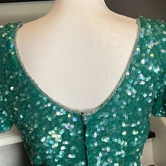 Nipon Night Show stopper Party Sequined Dress in gorgeous aqua color. Sz 8 Lined - Picture 5 of 15